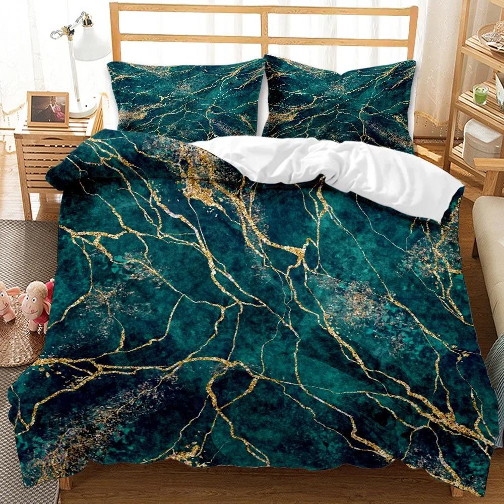 Marble Duvet Cover Set Marble Bedding Set Blue Gold Abstract Texture Kid Bedclothes Double Queen King Size Polyester Quilt Cover
