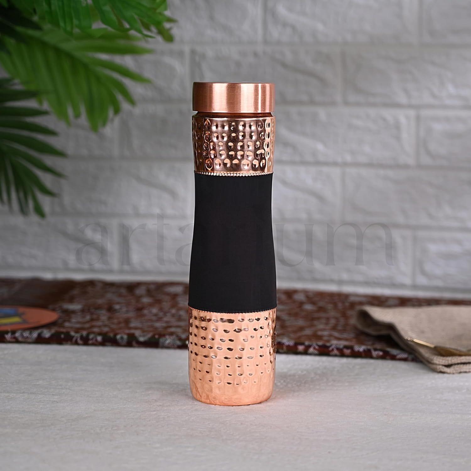 

1 Litre Hammered Copper Water Bottle Leak Proof BPA Free Water Bottle Office Bottle Hammered Copper Bottle Black Color)
