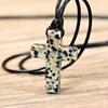 Unisex Rose Quarz Kreuz Anhänger Halskette mit langem Wachskordel - Perfektes Weihnachtsgeschenk Schmuck