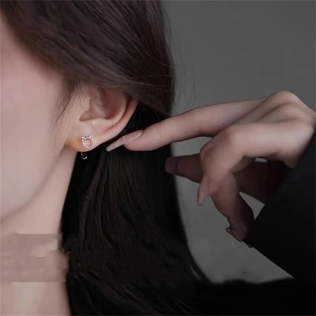 Hohle Niedliche Katzen Ohrstecker für Frauen und Mädchen Mode Kupferfarbe Hypoallergen Zirkon für Teenager