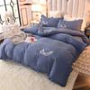 4pcs/set Korean Feather Embroidered Bed Skirt Bedding Set Female Princess Style Solid Color Double Sheet Quilt Cover Pillowcases Set