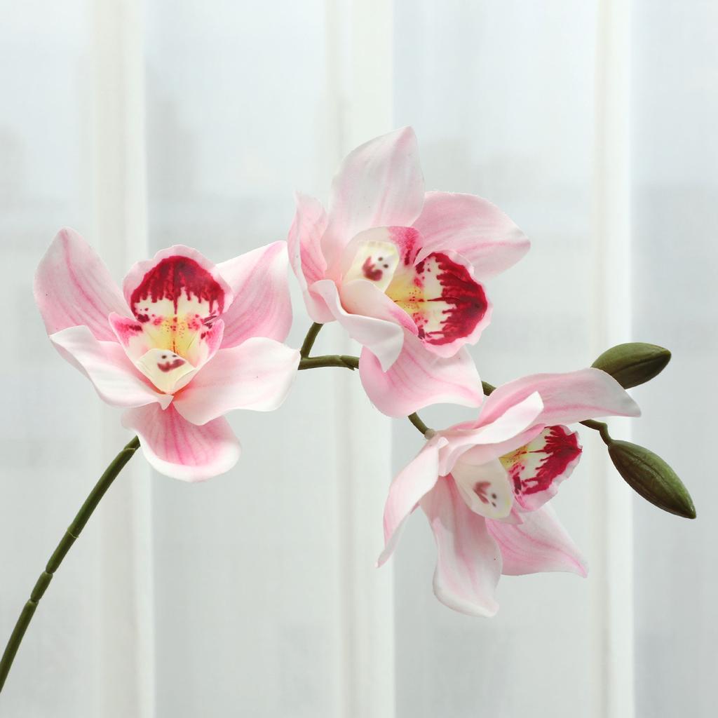 Feel Moisturizing, Single 3-head Cymbidium Flower Simulation Flower, Indoor Decoration, Bonsai Props, Fake Flower