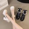 2025 Spring and Summer New Mary Jane Single Shoes Fairy Style Word with Fashion Shoes Pearl Thick Heel with Skirt High Heels