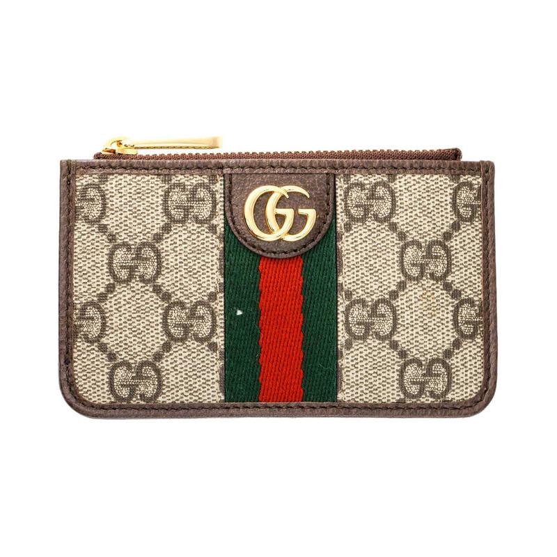 Gucci Ophidia Presbyopia Logo Pruhovaný Web Plátno Záplata Kožený Držák na Karty Držák na Karty Unisex Párový Styl Ebenové Dřevo/Hnědá