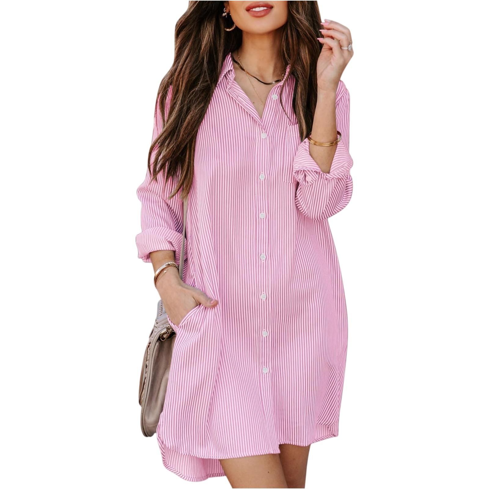 Women s Casual And Fashionable Striped Dress S розовый