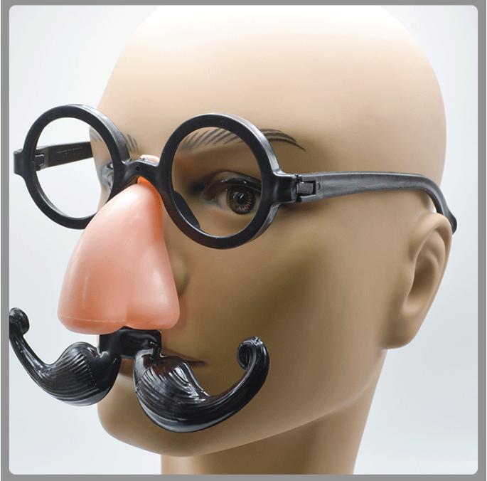 Novelty Party Glasses with Attached Fake Nose and Curled Mustache Costume Accessory for Events and Themed Celebrations