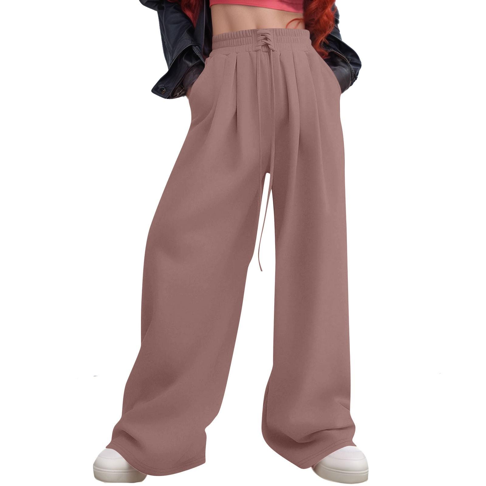

Женские повседневные модные однотонные спортивные штаны со шнуровкой, спортивные штаны, брюки, брюки с эластичной талией, широкие брюки, L кофейный