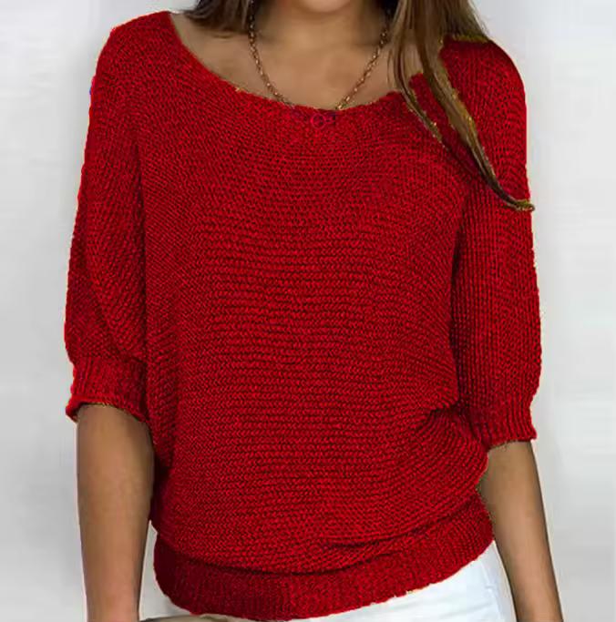 Spring Women's Sweater Pullover Temperament Commuting Tops Solid Color Round Neck Three Quarter Sleeve Knitted Sweater Top