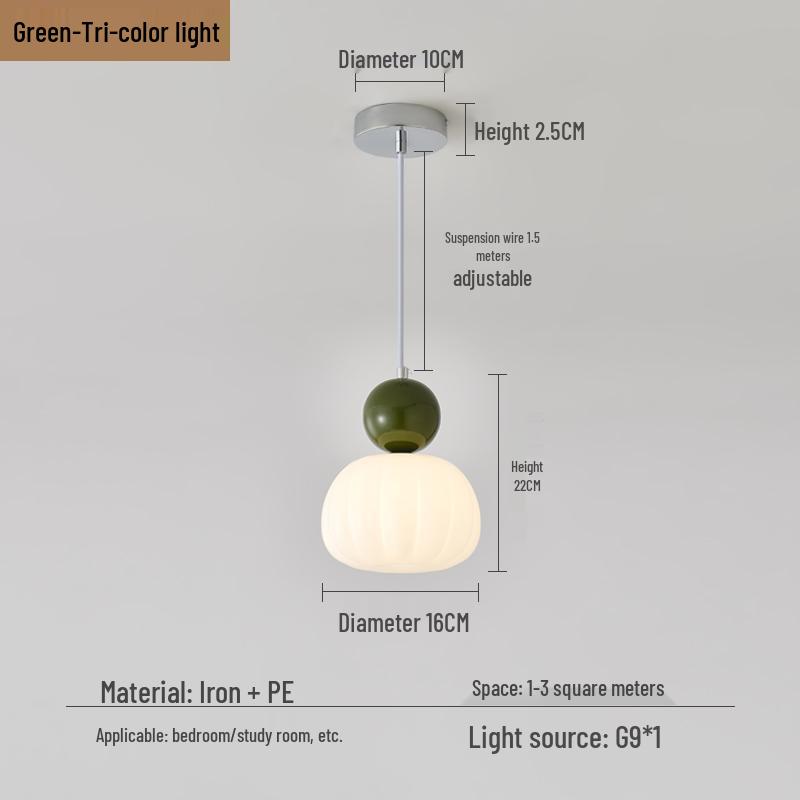 Cream Style Pumpkin Pendant Light: Modern Minimalist Bedside Lamp for Master Bedroom, Bar Counter, or Foyer with Single Head Cord Suspension.