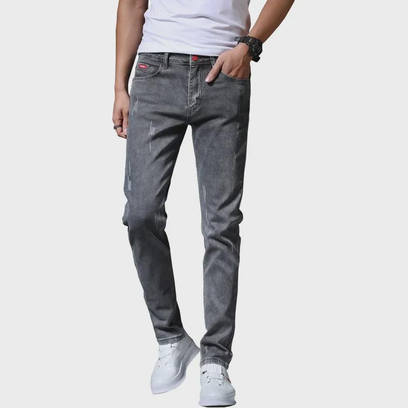 Men's Slim-Fit Korean Style Trendy Elastic Casual Black and Gray Jeans - 2019 Spring/Summer Collection.