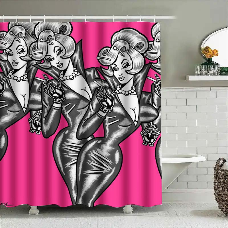 Chic Retro Women's Fashion Shower Curtain Pop Art Print for Bathroom Decoration