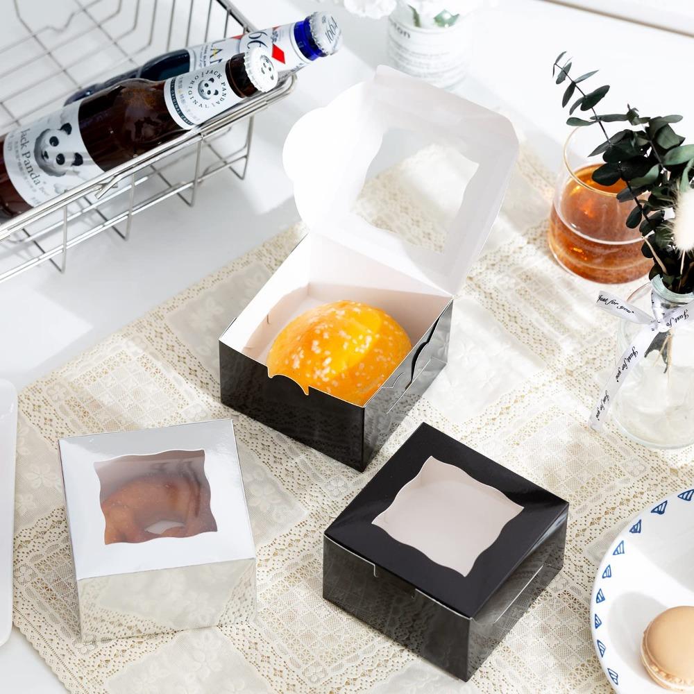 20 Stück Schwarze Geschenkboxen mit Klarsichtfenster Kleine Leckerli-Boxen Papier-Geschenkverpackung für Geburtstagsfeiern Hochzeit Feiertagsfeiern Neujahr