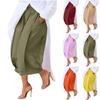 Women's Fashionable Solid Color Loose And Comfortable Casual Elastic Waist Seven Part Wide Leg Pants