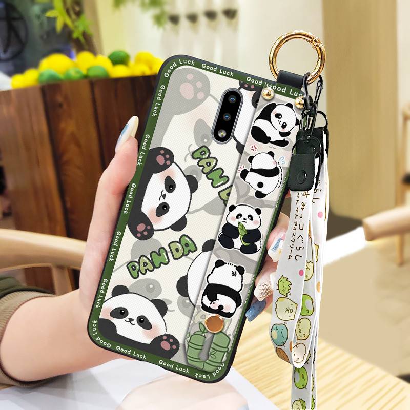 Cartoon Fashion Design Phone Case For Nokia 2.3 Wrist Strap Panda Back Cover Waterproof Anti-knock Lanyard Wristband