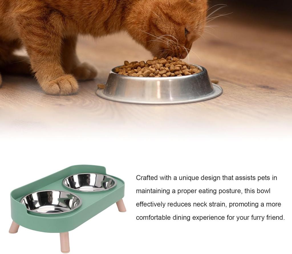 Elevated Dog Feeder, Elevated Cat Food and Water Bowl Set with 2 Stainless Steel Bowls, Pet Feeding Station, Feeder Stand (Avocado Green)