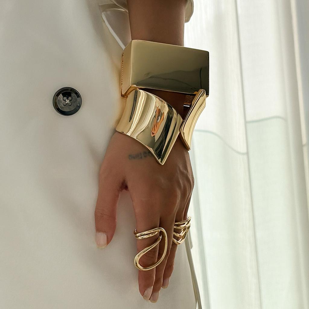 Hip Hop Exaggerated Wide Cuff Bangle/Finger Ring Stylish Geometric Jewelry Handmade Accessories for Women and Men