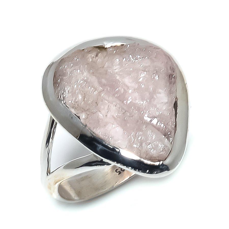 Piatră prețioasă brută Morganit natural Argint Sterling 925 masiv Inel cadou S.9.5 M6o18