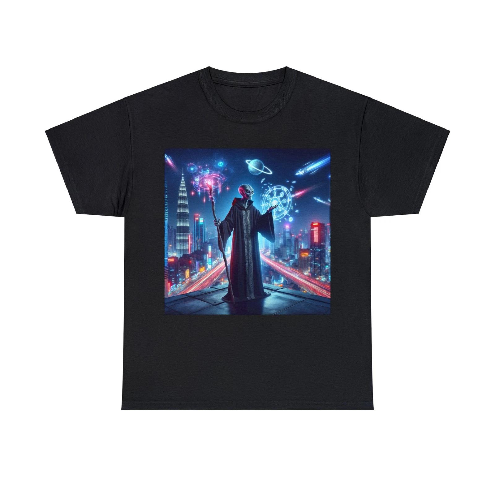 

Unisex Adult T-Shirt Alien Sorcerer Futuristic City Sci-Fi Magic Mystic Weird 2XL