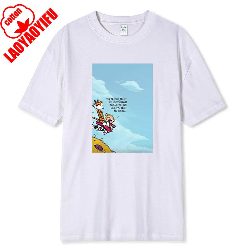 Vintage 90s Calvin Hobbes Tshirt Comic Strip Kawaii Friend Clothes Men Women Simple Casual Fashion Tees High Quality Cotton Tops