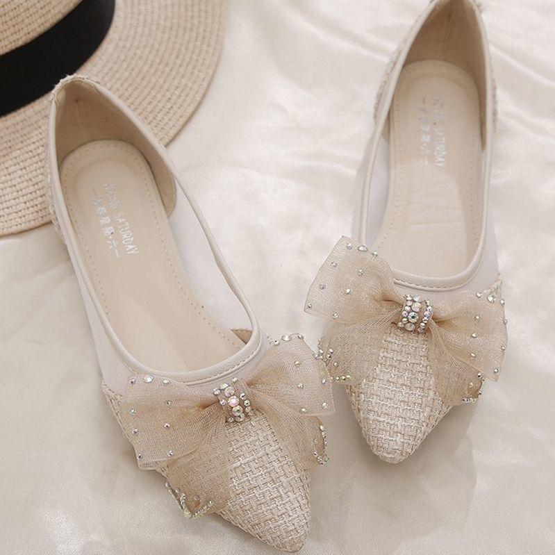 Xianfeng Student Pointed Mesh Breathable Spring Single Shoes Versatile Shallow Mouth with Skirt Wear Flat Shoes