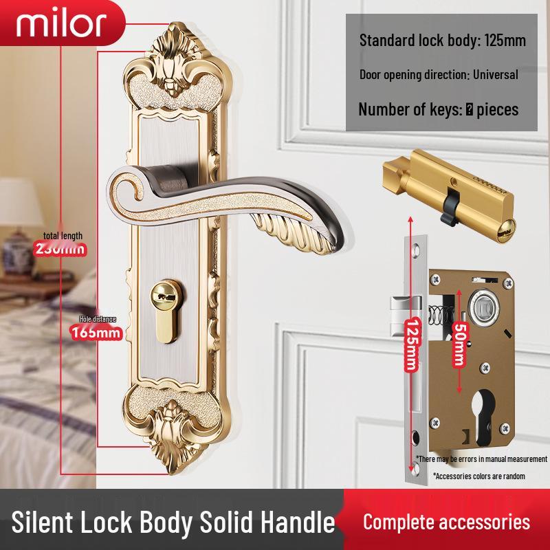 Universal Interior Door Lock Set: Silent Three-Piece Black Handle for Bedroom or Old Door Replacement