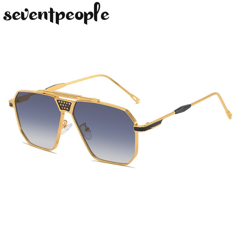 Óculos de Sol Quadrados Oversized Vintage Masculino Marca de Luxo Trendy Steampunk Condução Óculos de Sol Retrô Armação de Metal Sombras Para Homem