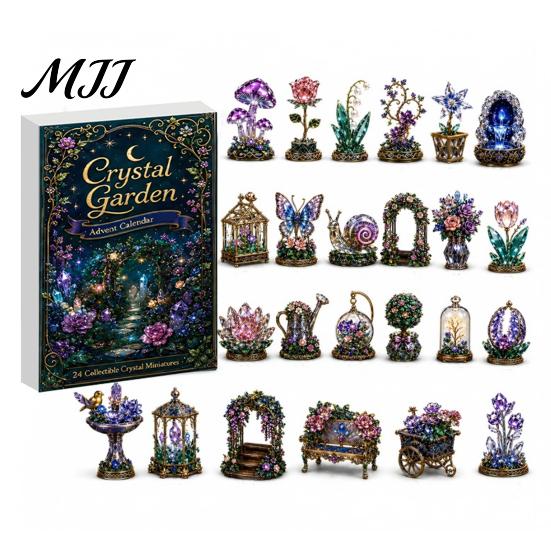Advent Calendar Fantasy Box with 24 Mini Acrylic 2D Ornaments, Christmas Countdown Unique Collection Items Desktop Micro Landscape Decoration,