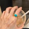 Vintage diamond inlay oval turquoise rings for women layered style blue ring exquisite fashion high-end banquet jewelry gifts