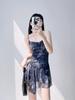 Summer Suspender Dress Women Wear Thin Versatile Short Skirt Pure Lust Hot Girl Cross Backless Irregular Print