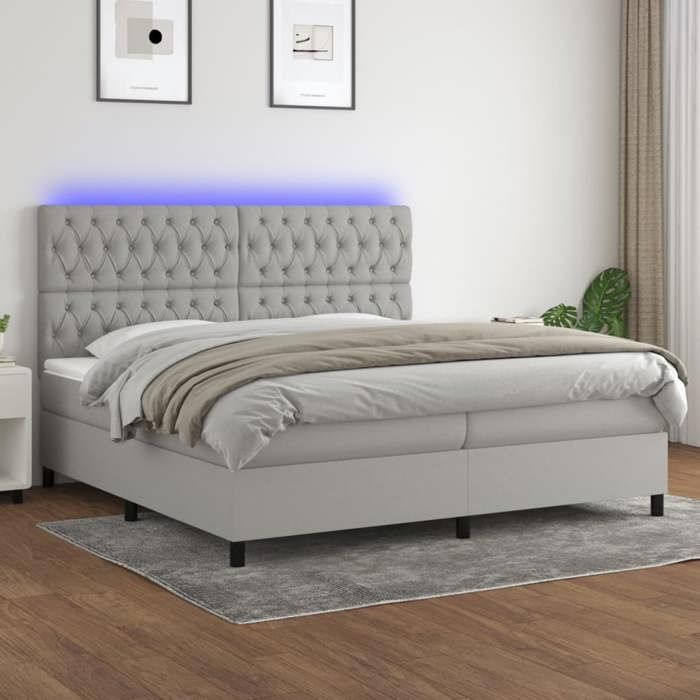 VidaXL Sommier à Lattes de Lit avec Matelas et LED, Lit Rembourré avec Tête de Lit, Lit Double, Lit Adulte de Chambre, 3135141