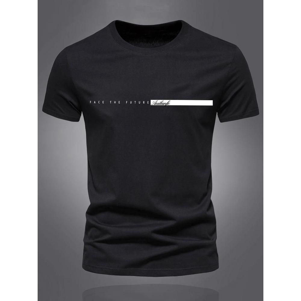 Sommer Herren 100% reine Baumwolle lässig Sport locker übergroß einfach Buchstabenmuster bedruckt Rundhals Kurzarm T-Shirt Top