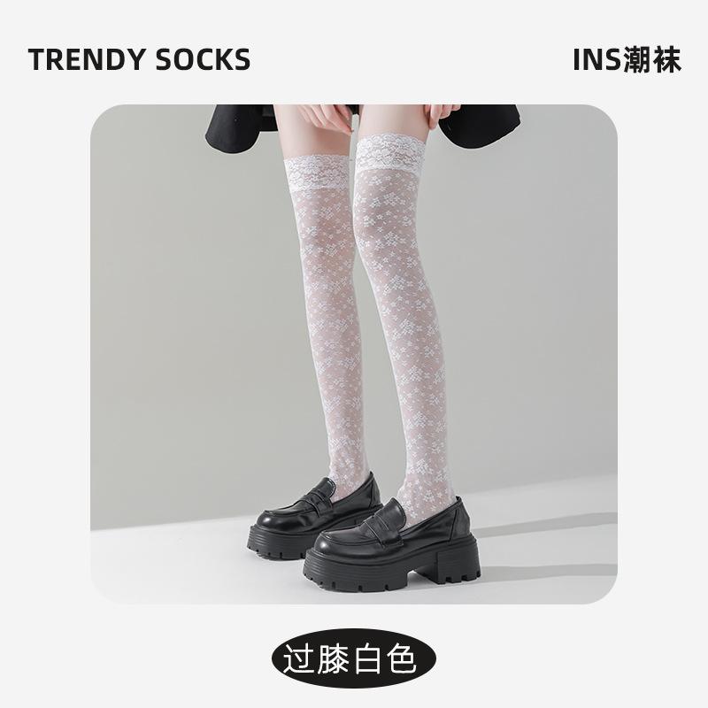 Socks Summer Thin Cotton Socks Cut-Out Sexy Lace Lace European And American Stockings Breathable Fishnet Gauze Over The Knee Cotton Socks
