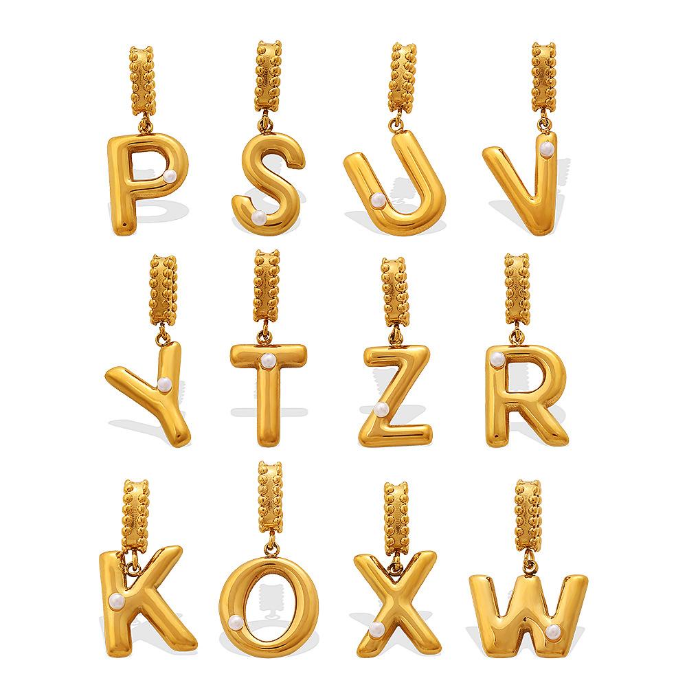 Fashion Personalized Bubble Three-Dimensional 26 English Pearl Letter Pendant Stainless Steel Gold-Plated Diy Accessories