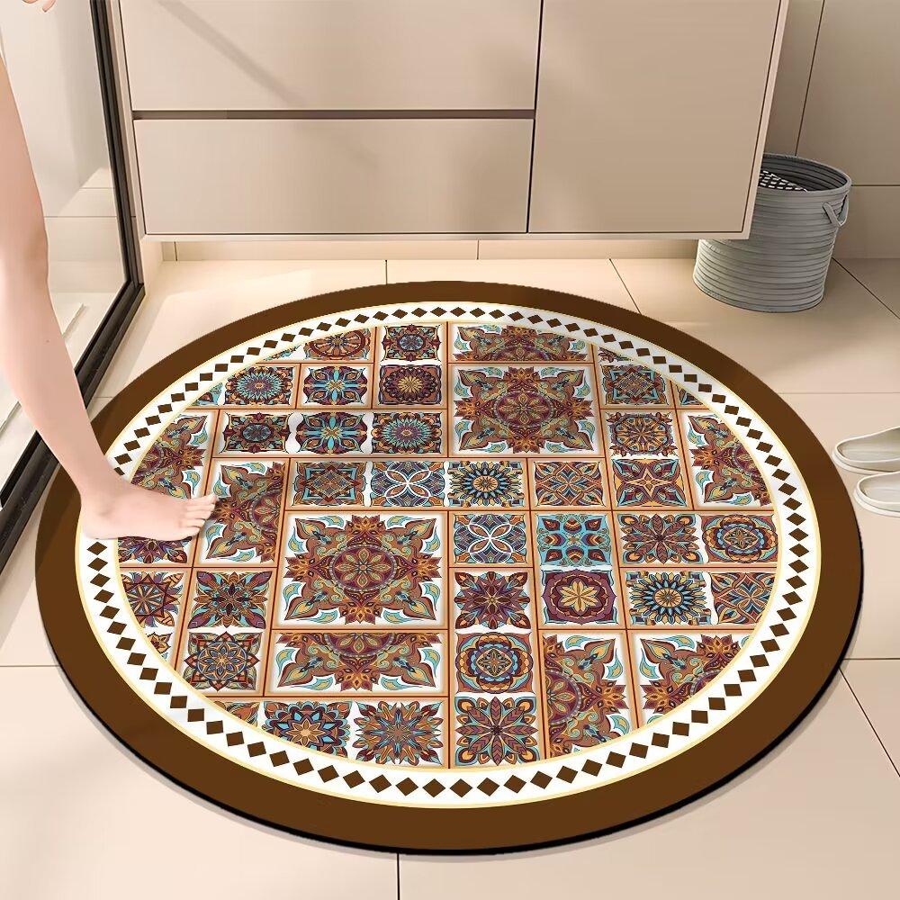 

Коврик для пола в стиле ретро для раковины, круглый коврик для ванной комнаты, впитывающий воду и устойчивый к грязи, противоскользящий коврик для ног в ванной 80*80cm