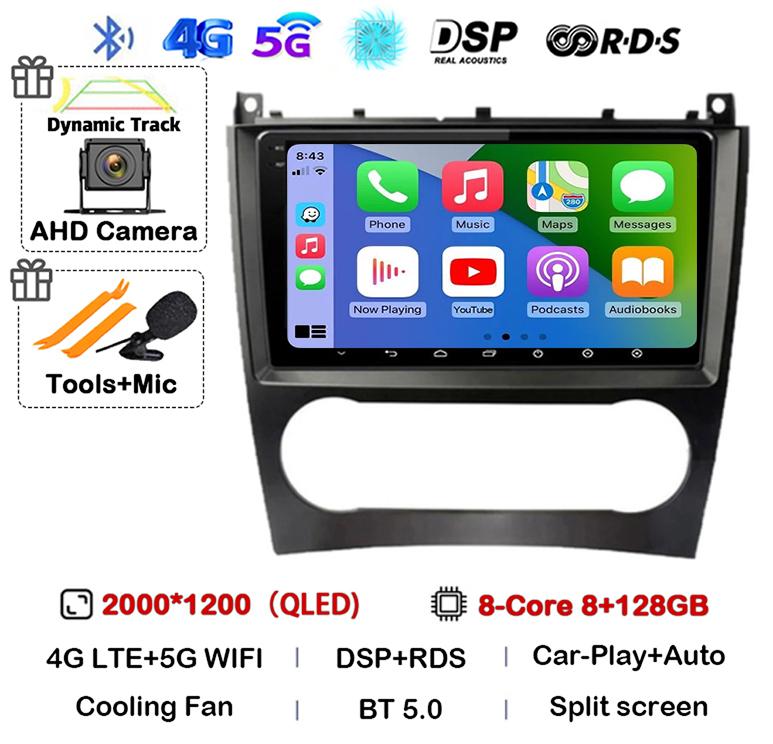 Android 14 Carplay Auto Car Radio For Benz W203 W209 C180 C200 C220 C230 Video Multimediale Player Auto Autoradio GPS 360 Camera