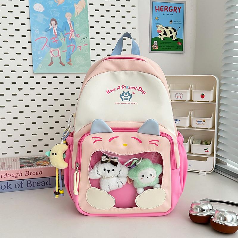 Cat Pattern Itabag Nylon Student Backpack With Clear Design And Padded Straps For Middle School Students