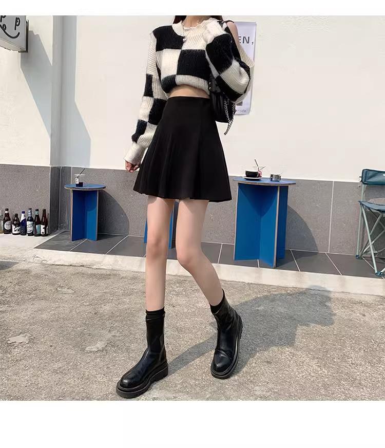 High Waist A-line Woolen Skirt for Pear-Shaped Women - Slimming, Hip-Covering, Plus Size, Autumn & Spring
