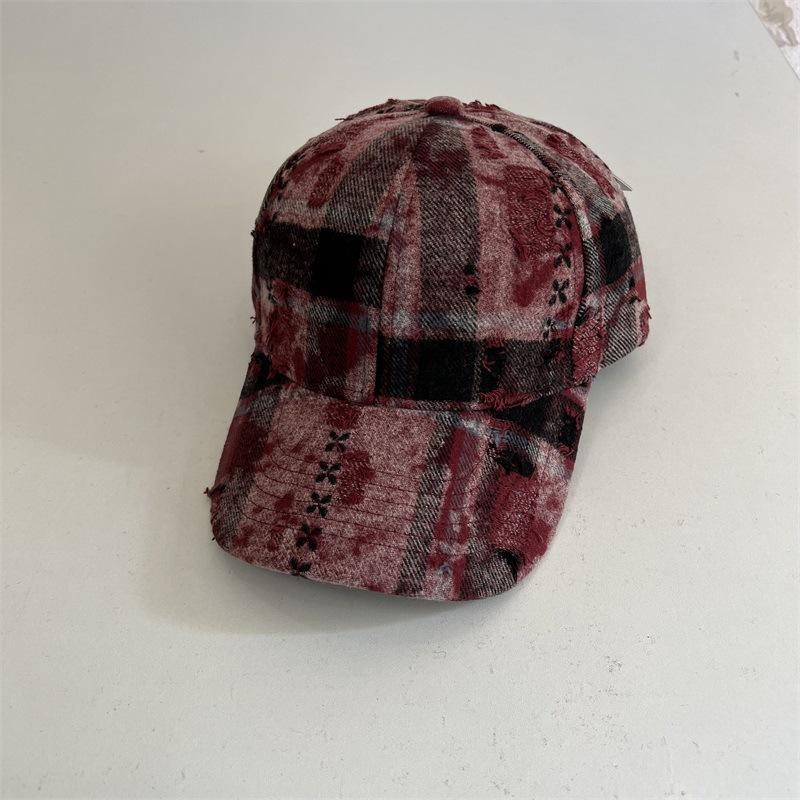 

Новая клетчатая красная бейсболка детская осенне-зимняя уличная нишевая утолщенная кепка универсальная M（56-58cm） красный