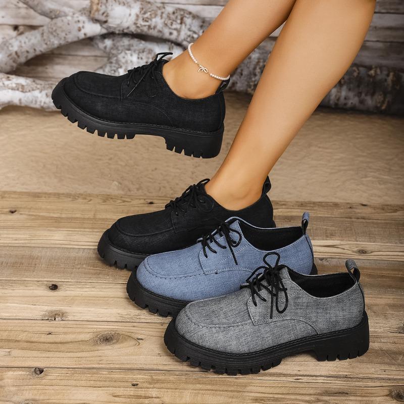 Dámské platformové boty Oxford široké šířky - robustní podpatek, šněrovací mokasíny na jaro/podzim, módní ploché boty v britském stylu