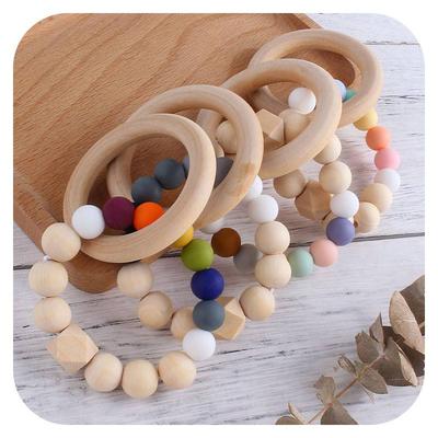 Silicone Beads Bracelets Teether Toys Natural Wooden Sensory Baby Teething