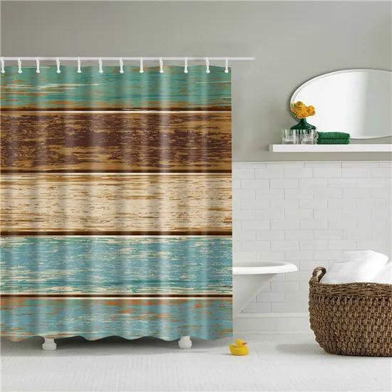 Vintage Style Wooden Door Bathroom Shower Curtains Frabic Waterproof Polyester Bath Curtain With Hooks