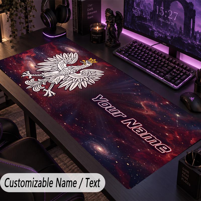 Custom Text Big Mousepad, Extended Desk Pad For Laptop Work GamePoland Football