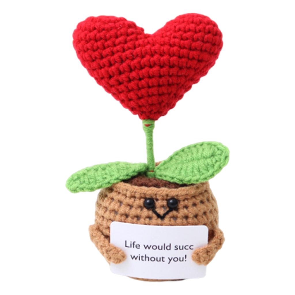 Knitted Decor Emotional Support Crochet Doll with Card Crochet Potted Tabletop for Women Mom Family Friend Teacher