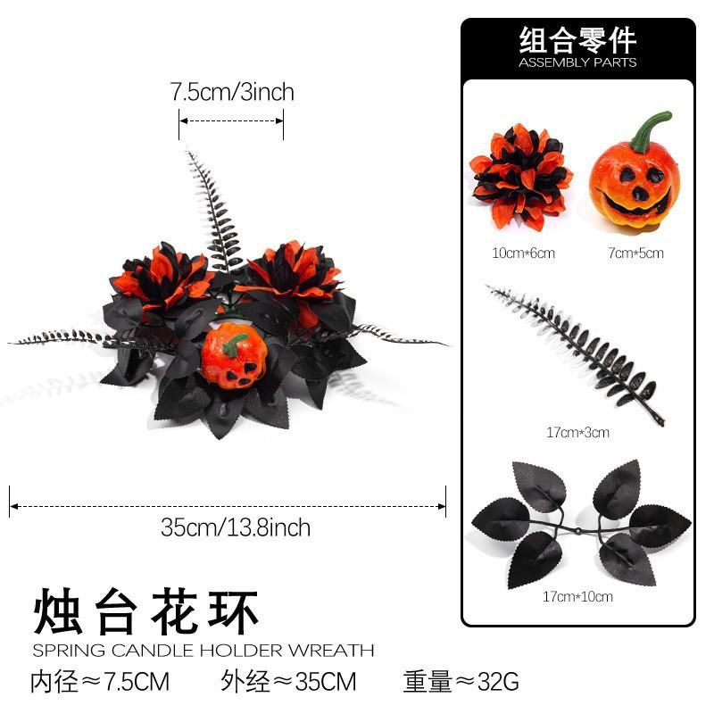 Halloween Table Centerpiece Decor - Artificial Maple Leaf Wreath With Pumpkin Berries Candlestick Design Festive Dining