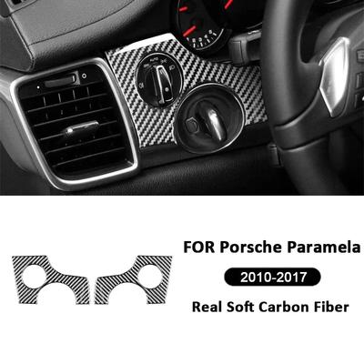For Porsche Paramela 2010-2017 Carbon Fiber Car Headlight Control Panel Switch Trim Frame Decoration Sticker Interior Parts