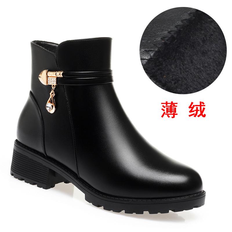 Herbst Neue Mode Damen Weiches Leder Stiefelette Hohe Absätze Reißverschluss Schuh Plüsch Samt Warmes Fell Winter Kurze Lederstiefel