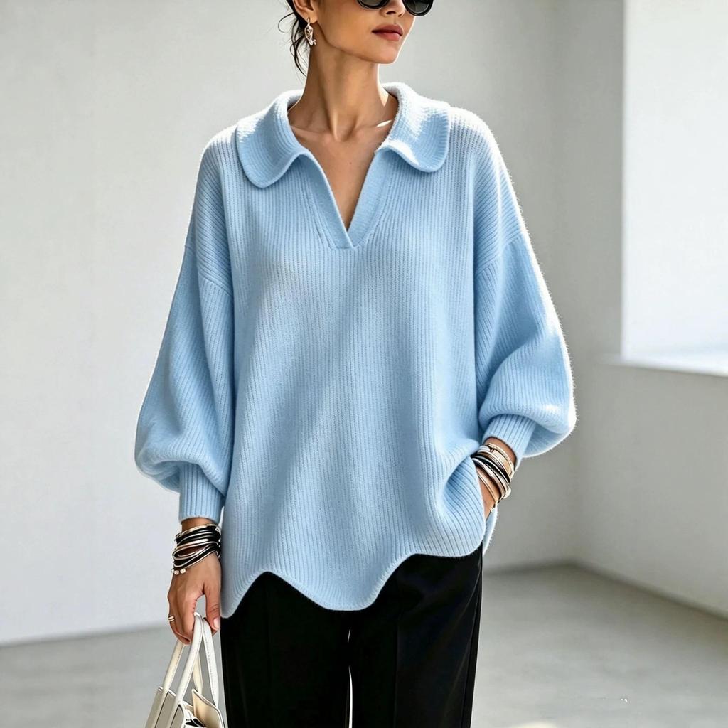Women's Casual Solid Color Knit Sweater - Long Sleeve Pullover