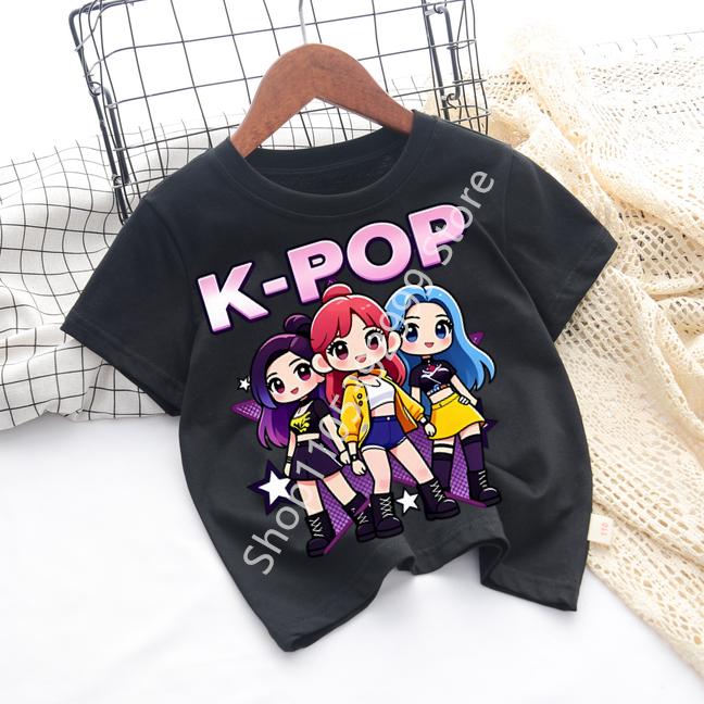 Kpop Childrens T Shirt Cartoon Graphic Short Sleeve Summer Comfortable Top Funny Gift for Fans Harajuku TShirts Girls Clothes