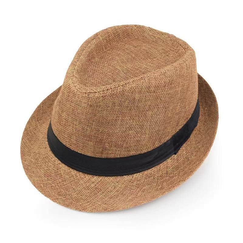 

Curled Top Hat Solid Color Linen Jazz Hat Men s British Gentleman s Hat Women s Sun Hat One size fits all [58cm]