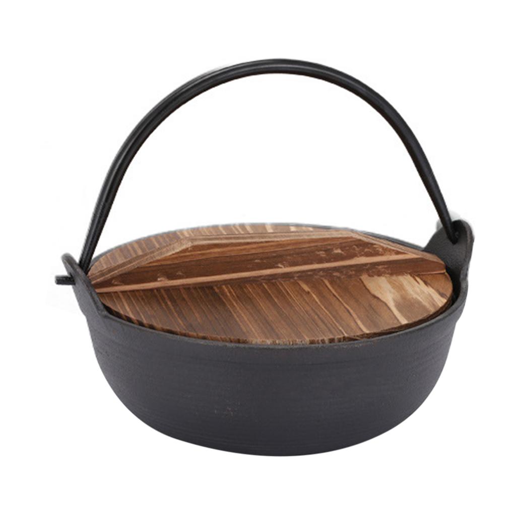 Cast Iron Dutch Oven With Wooden Cover Flat Bottom Design Single Non-coated Non-stick Pan Cast Iron Dutch Oven For Outdoor